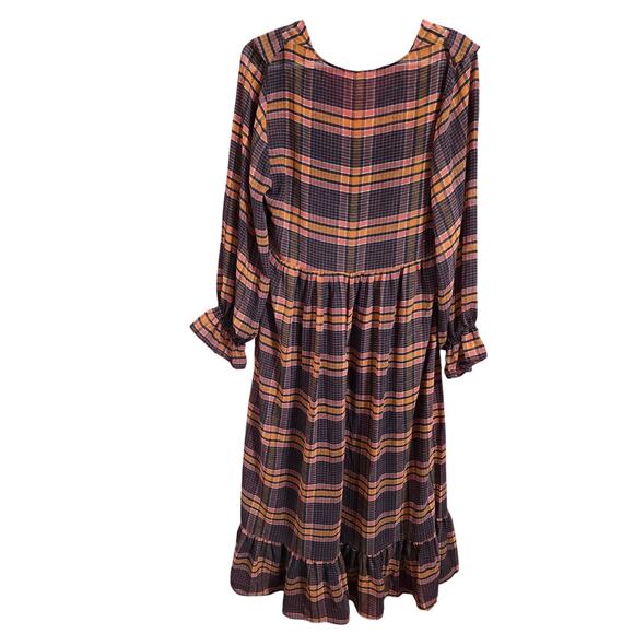 Madewell Sheer Plaid Full-Sleeve Ruffle Dress Grunge Size 6 - Picture 3 of 7